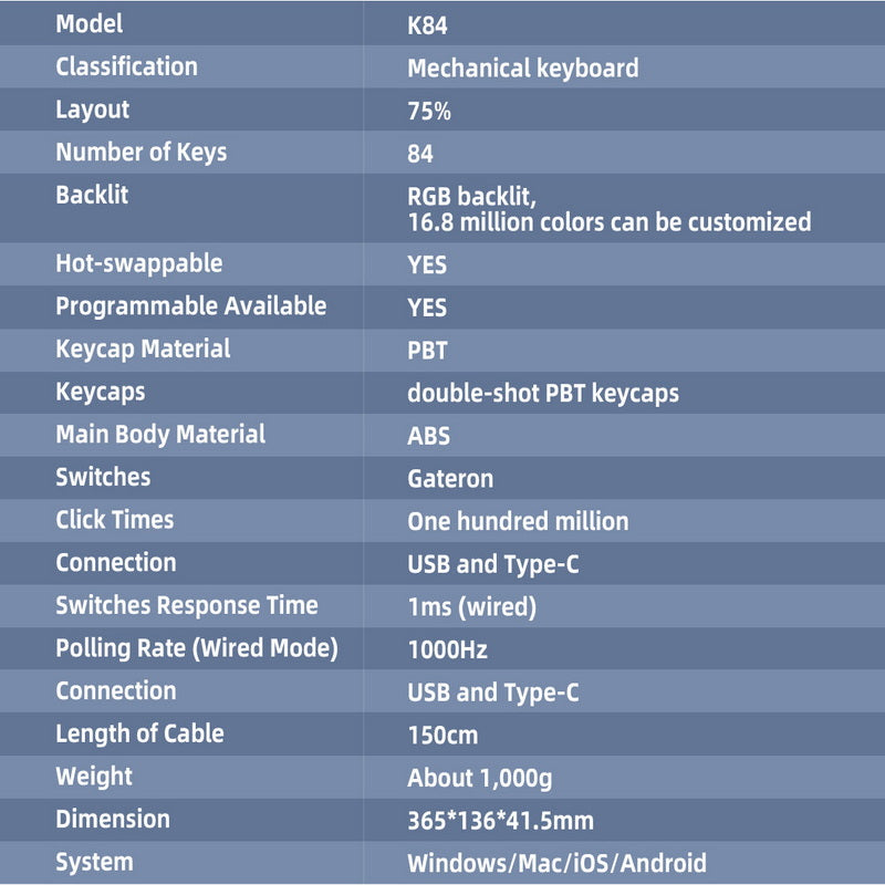 Dustsilver K84 mech Hotswap Wired Mechanical Keyboard