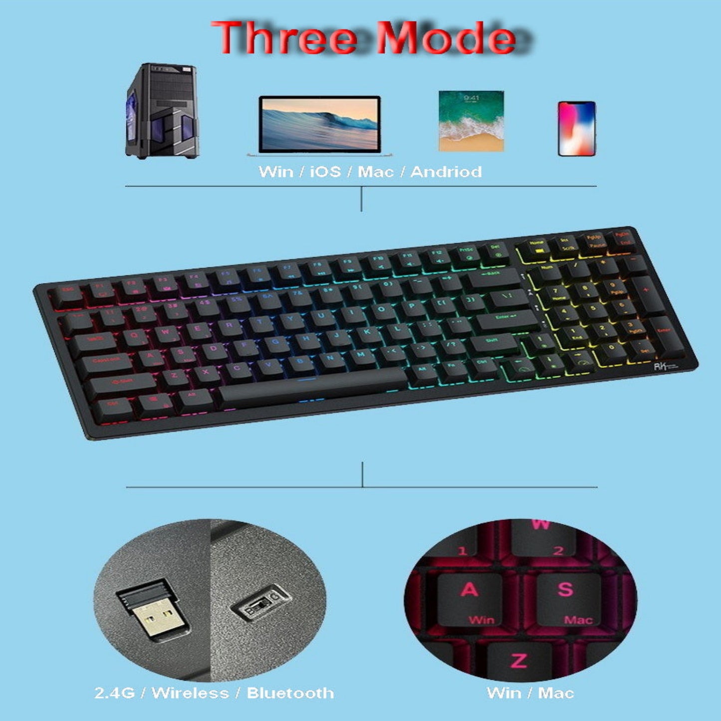 Royal Kludge RK98 Wireless Ergonomic Keyboard